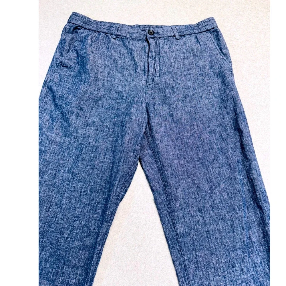Banana Republic Slim Fit Pants Men 36x32 Blue Linen Blend Textured Chinos Preppy